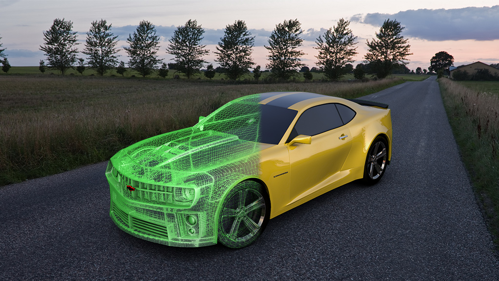 3D Modeling camaro wireframe blend